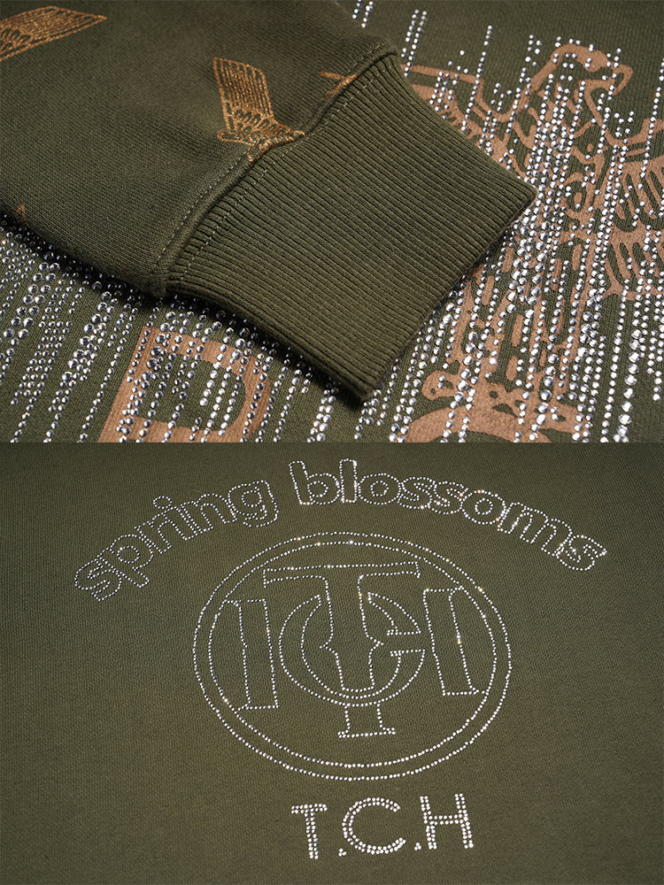 tch graphic rhinestone pullover hoodies armygreen HighEnd Luxury Streetwear Brand Official Showcase