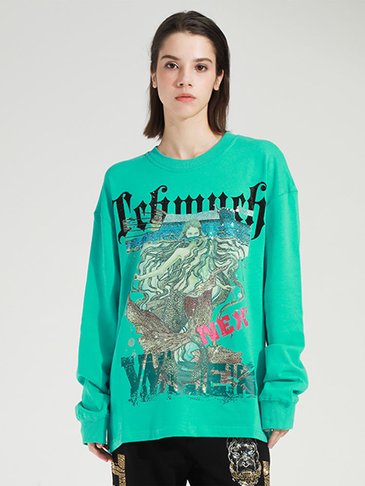 tch graphics hot diamond long sleeve sweatshirt green HighEnd Luxury Streetwear Brand Official Showcase