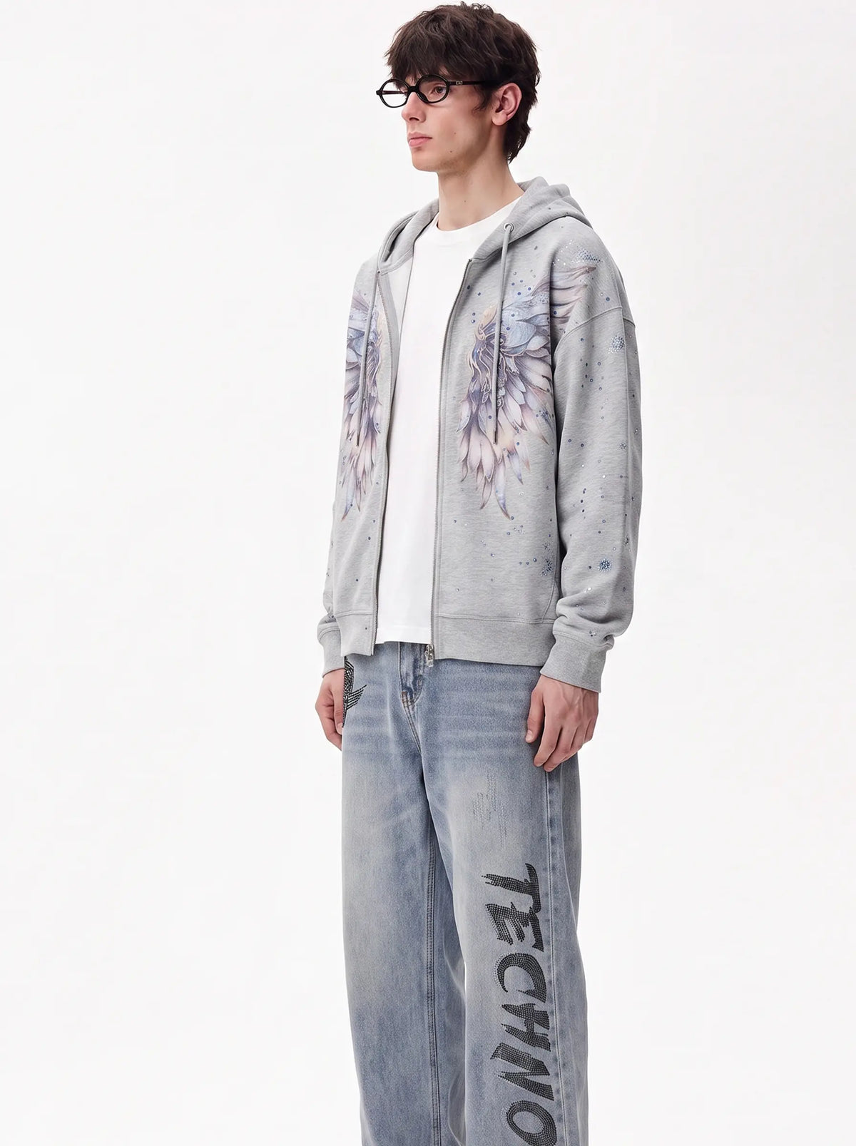 TCH Grey Angel Wing Zip Up Hoodie Luxury Streetwear Brand Official Showcase