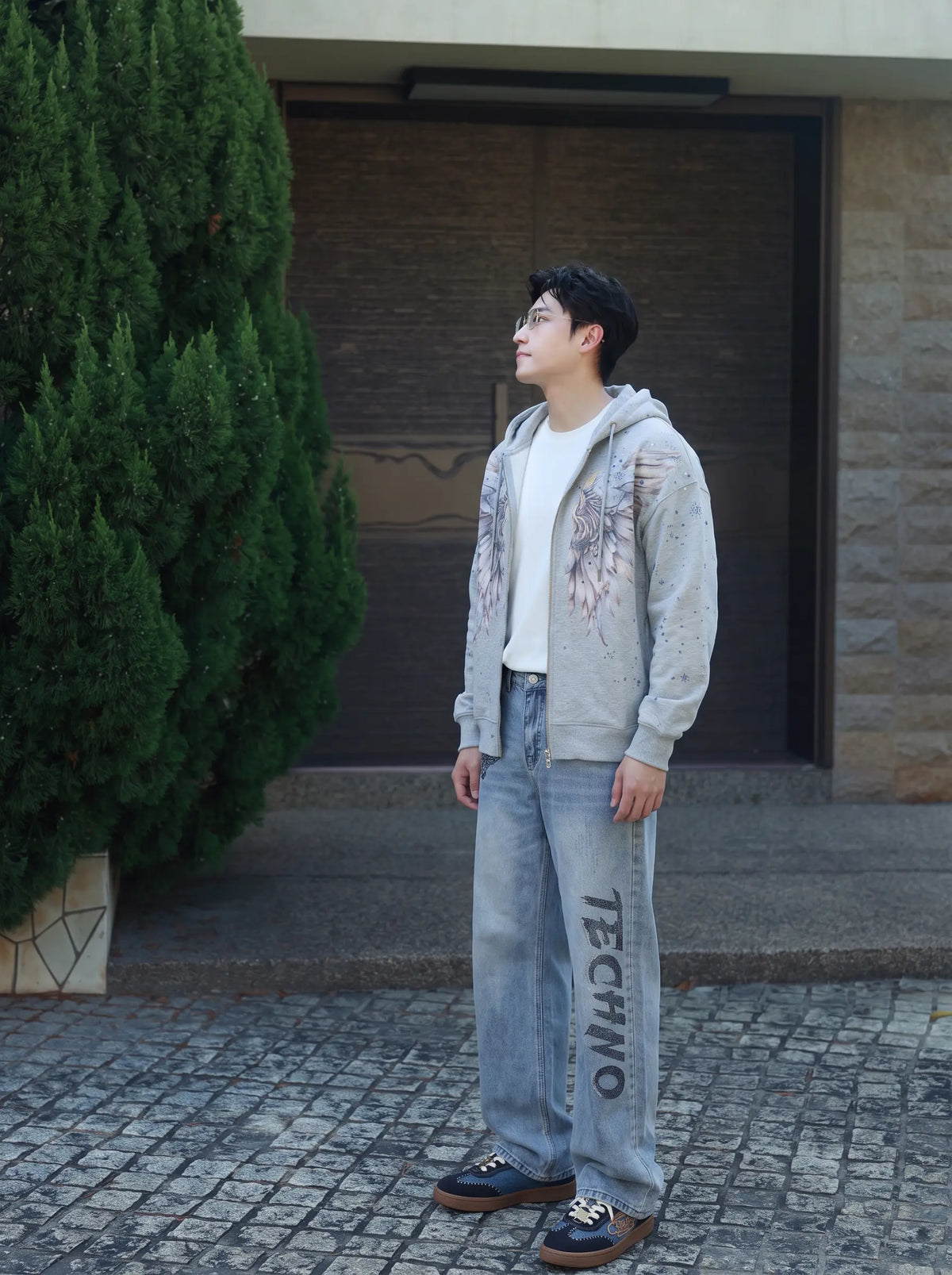 TCH Grey Angel Wing Zip Up Hoodie Luxury Streetwear Brand Official Showcase