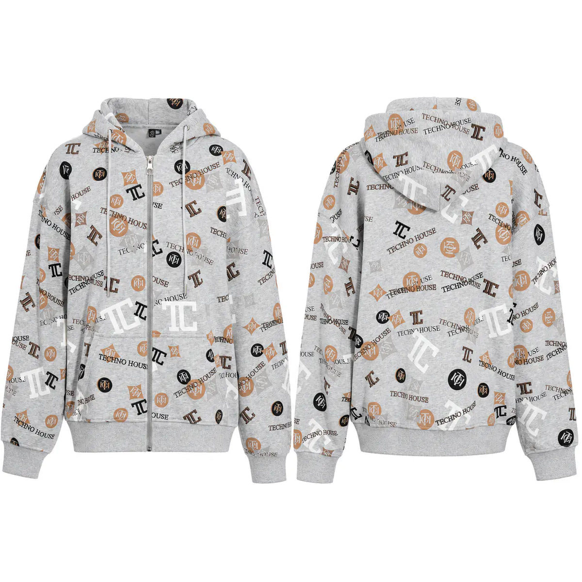 TCH Grey Logo Print Zip Hoodie Luxury Streetwear Brand Official Showcase