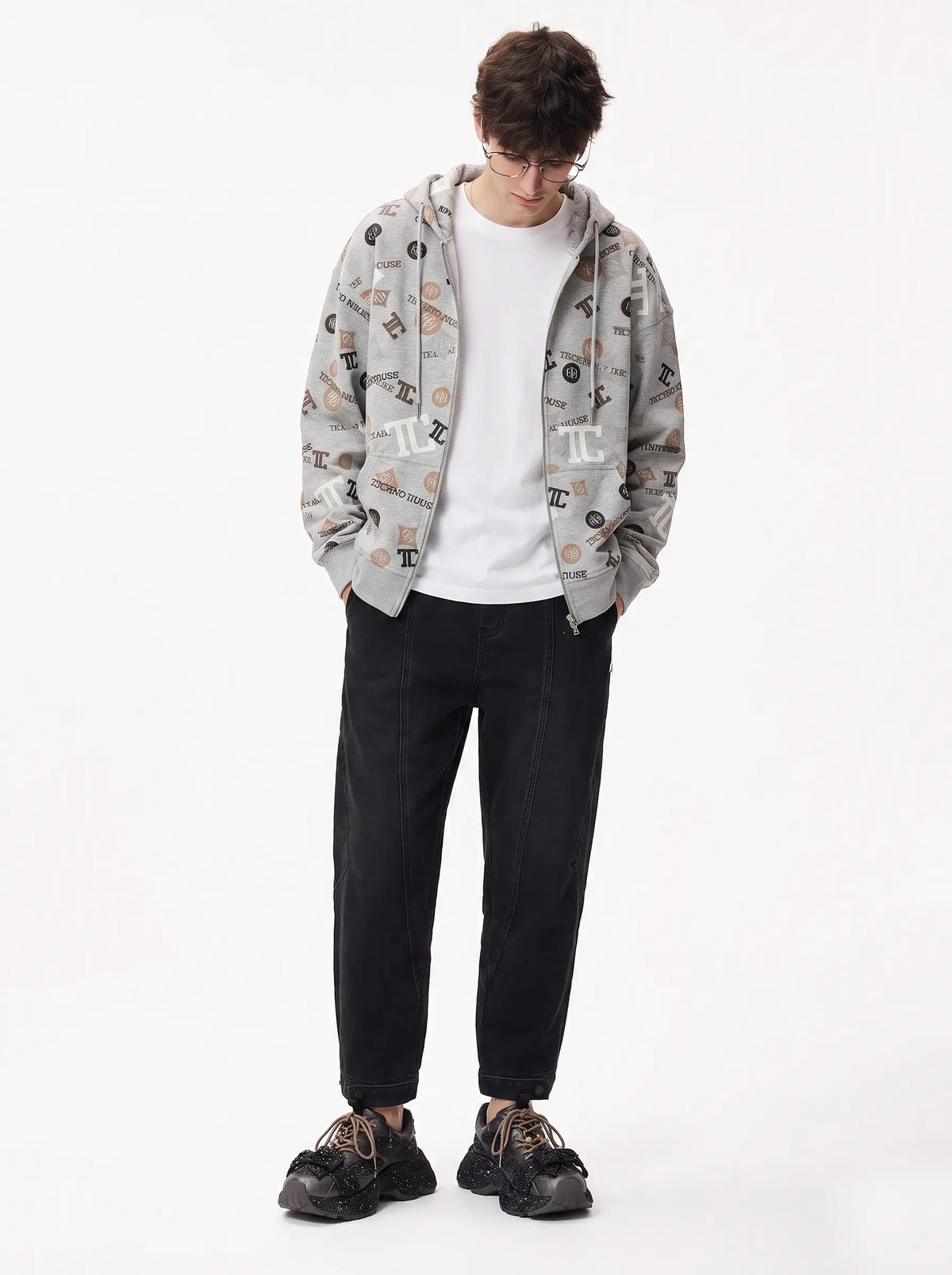 TCH Grey Logo Print Zip Hoodie Luxury Streetwear Brand Official Showcase