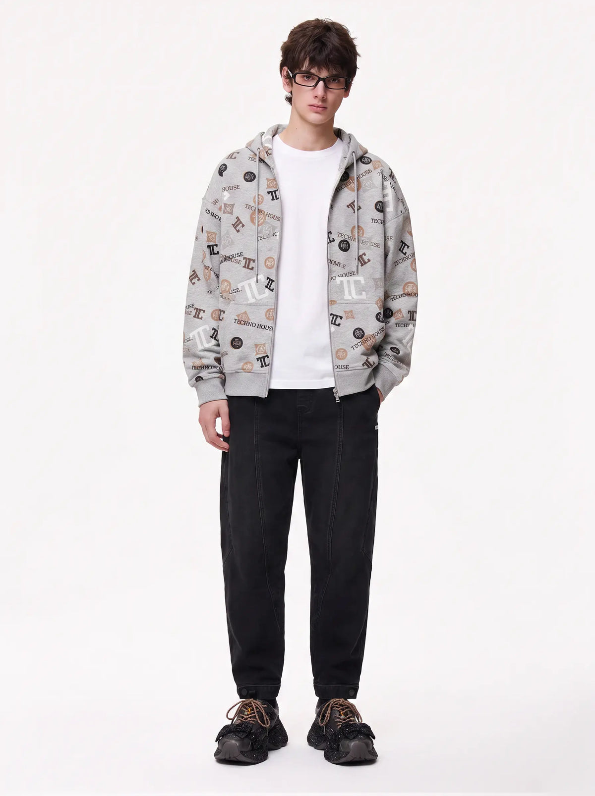 TCH Grey Logo Print Zip Hoodie Luxury Streetwear Brand Official Showcase