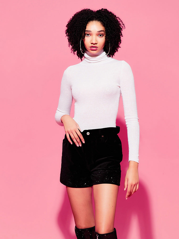 tch high neck slim fit solid knit top white HighEnd Luxury Streetwear Brand Official Showcase