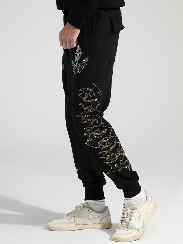 tch hot diamond drawstring printed jogger pants black HighEnd Luxury Streetwear Brand Official Showcase