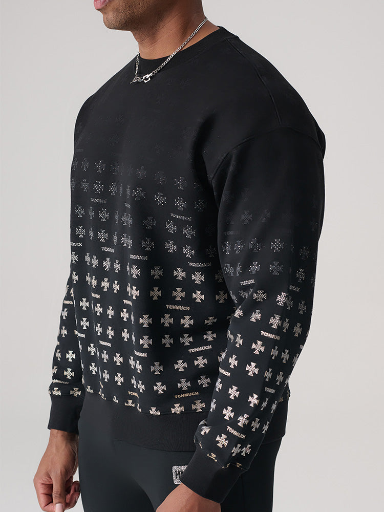 TCH Hot diamond cross gradient print light luxury round neck sweatshirt black HighEnd Luxury Streetwear Brand Official Showcase