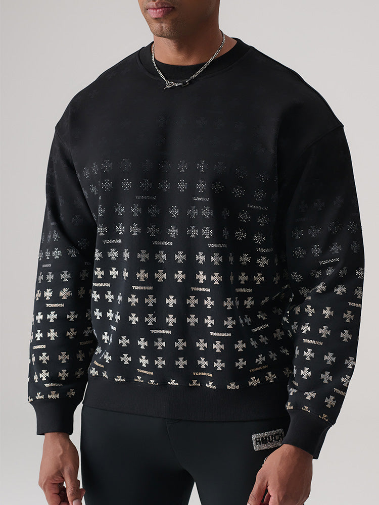 TCH Hot diamond cross gradient print light luxury round neck sweatshirt black HighEnd Luxury Streetwear Brand Official Showcase