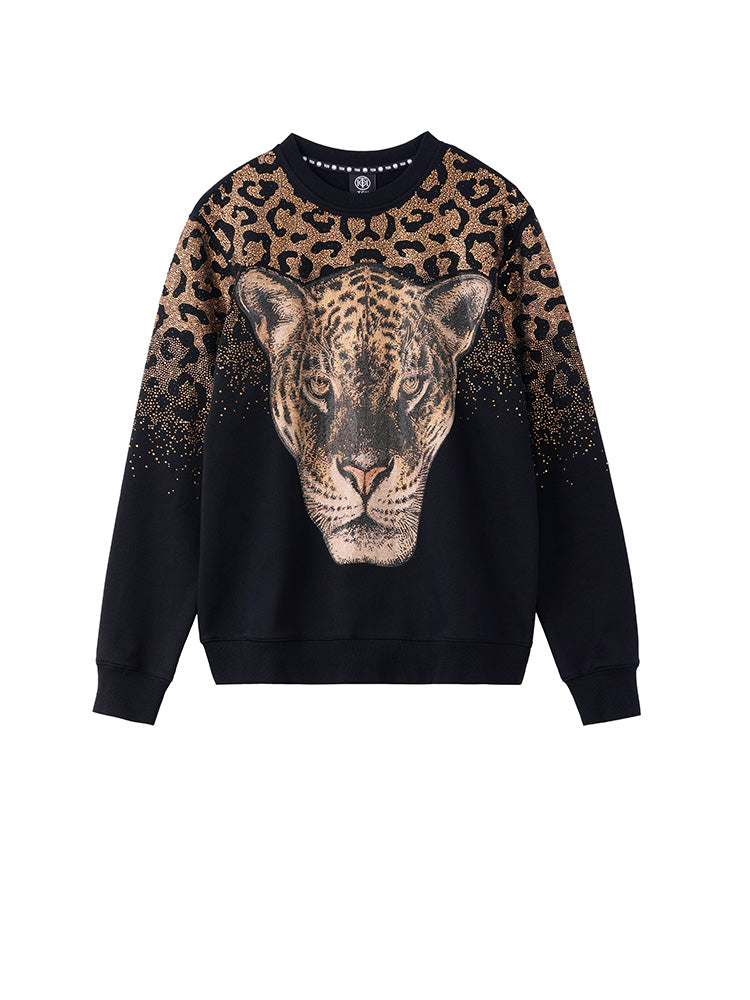 tch leopard rhinestone cotton unisex sweatshirt black HighEnd Luxury Streetwear Brand Official Showcase