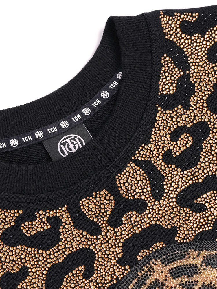 tch leopard rhinestone cotton unisex sweatshirt black HighEnd Luxury Streetwear Brand Official Showcase
