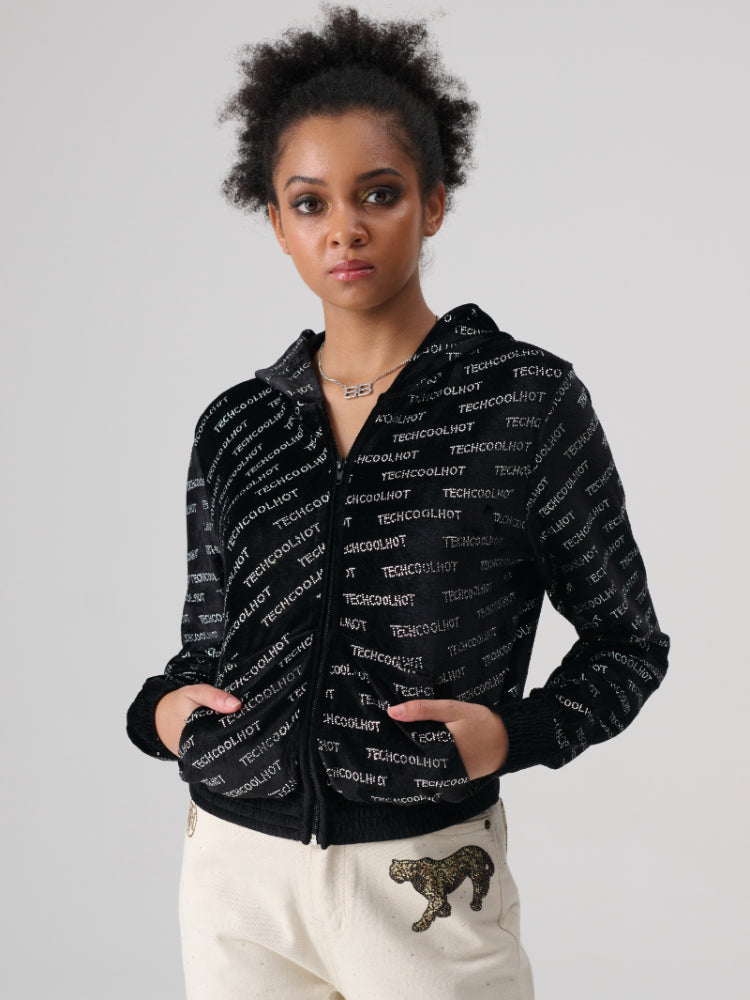 TCH Letter Graphic Rhinestone Zipper Jacket black HighEnd Luxury Streetwear Brand Official Showcase