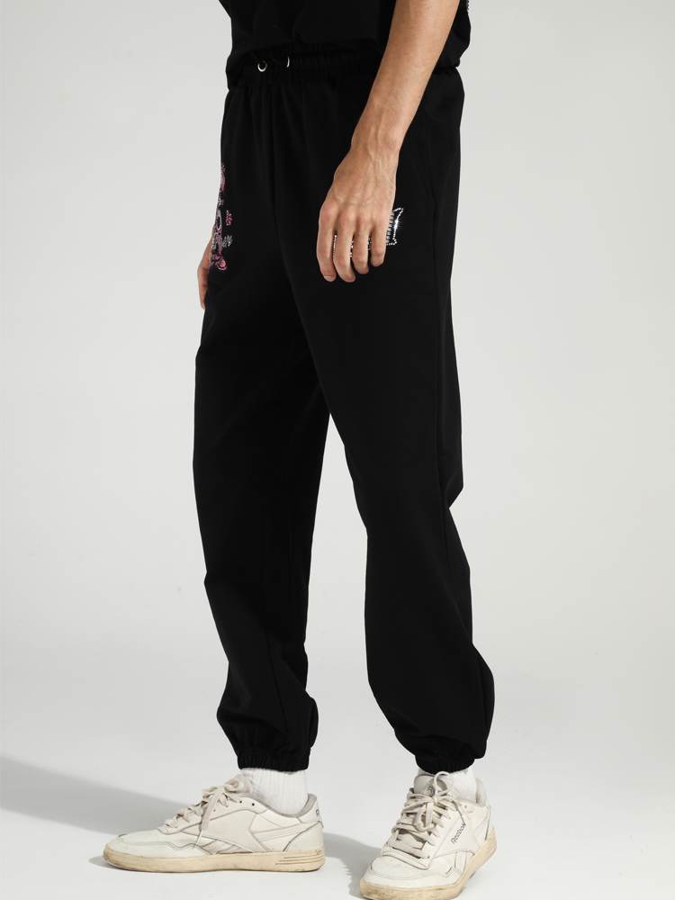 tch letter rhinestone straight leg pants Black HighEnd Luxury Streetwear Brand Official Showcase