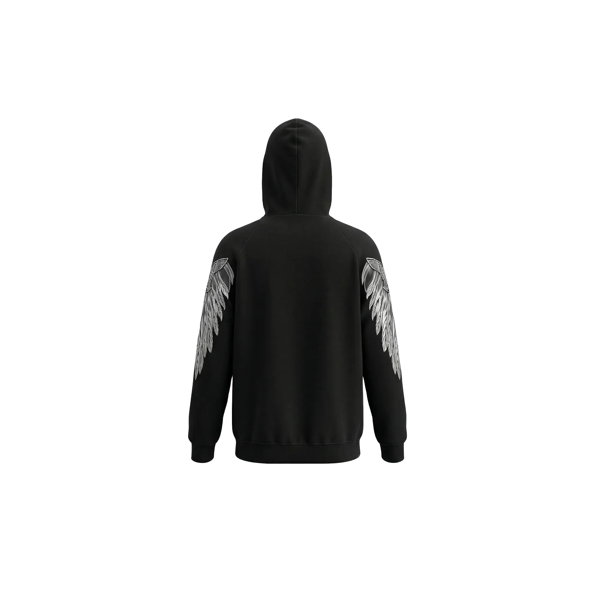 Black hoodie with angel wings on sleeves on a white background, TCH Luck Dog Rhinestone Hooded Sweatshirt