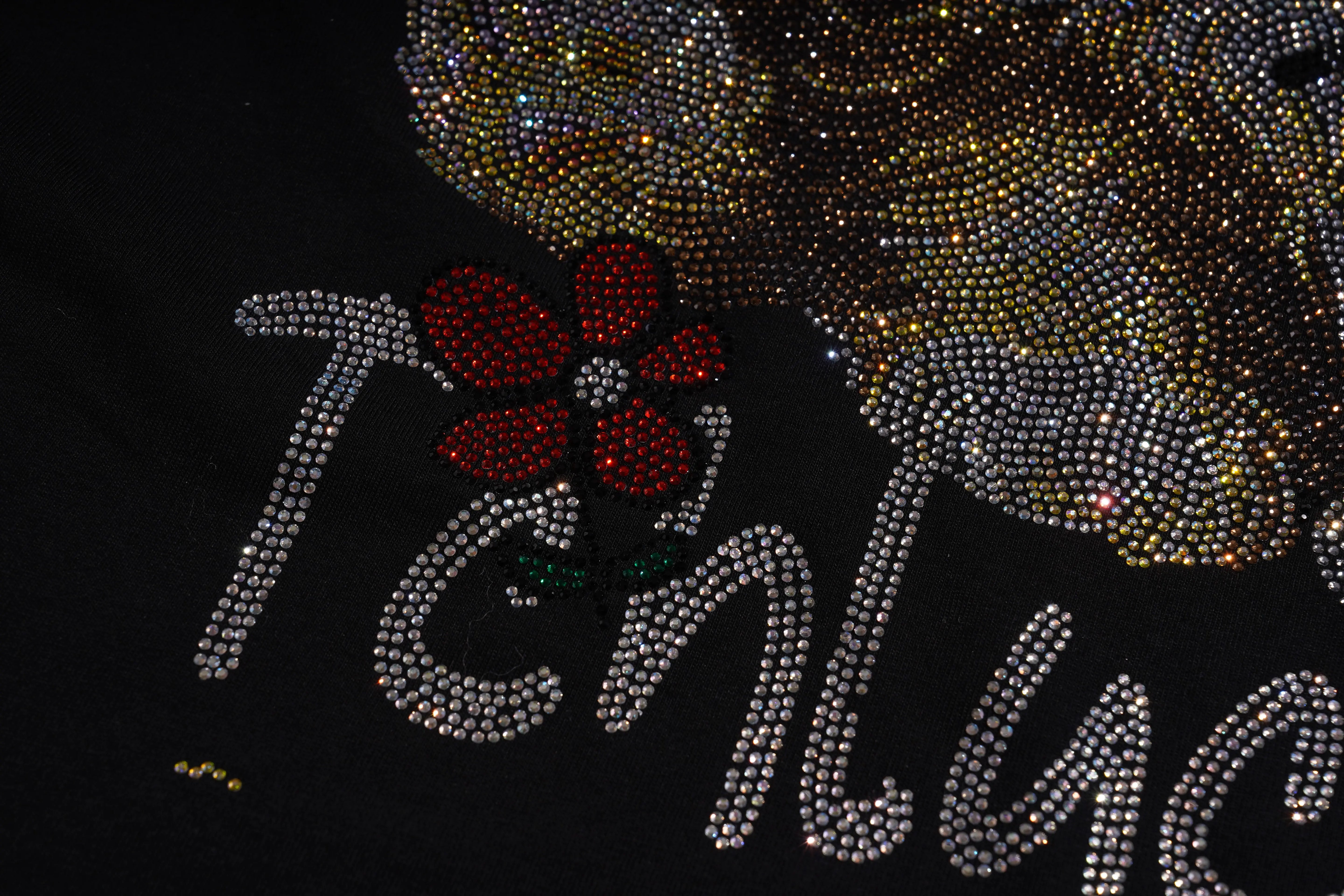 Decorative item with rhinestone embellishments and 'Tenley' text on a black background, TCH Luck Dog Rhinestone T-Shirt