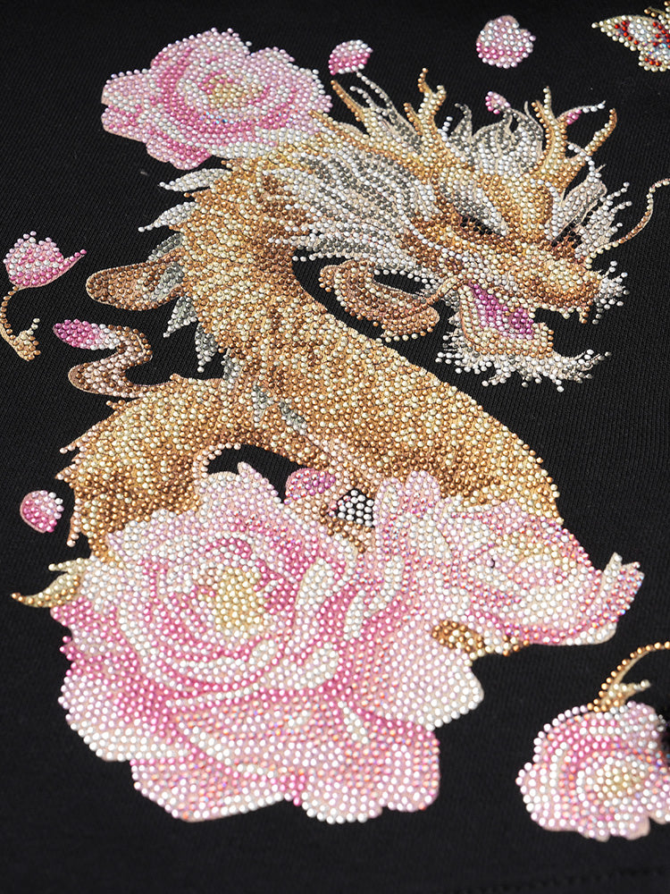 tch luxury dragon rhinestone sparkle sweatshirt with floral sleeve pink HighEnd Luxury Streetwear Brand Official Showcase