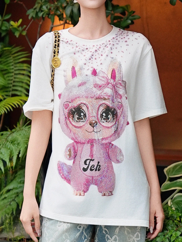 tch luxury pink rhinestone cartoon character t shirt white HighEnd Luxury Streetwear Brand Official Showcase
