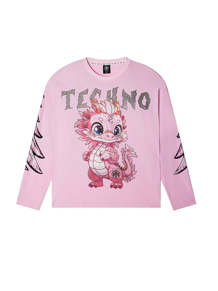 tch luxury rhinestone bady dragon sparkle top with wings sleeve pink HighEnd Luxury Streetwear Brand Official Showcase