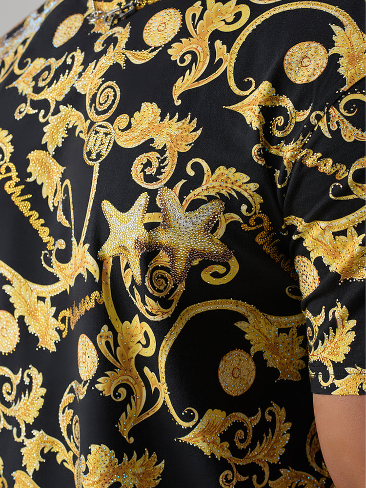 tch luxury rhinestone baroque print t-shirt blackandgold HighEnd Luxury Streetwear Brand Official Showcase