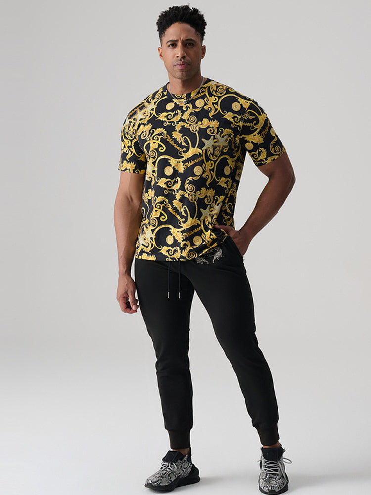 tch luxury rhinestone baroque print t-shirt blackandgold HighEnd Luxury Streetwear Brand Official Showcase
