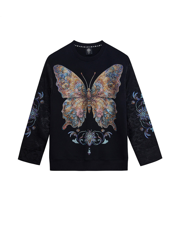 tch luxury rhinestone butterfly print sparkle top black HighEnd Luxury Streetwear Brand Official Showcase