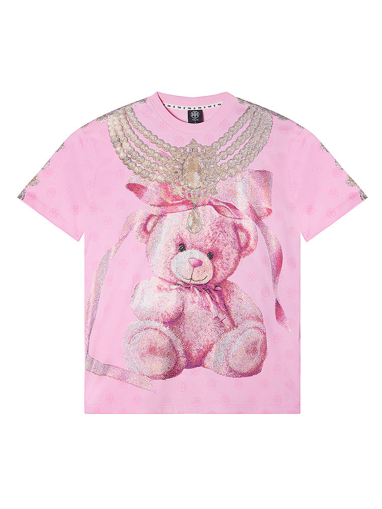 tch luxury rhinestone pear teddy dear shiny t-shirt pink HighEnd Luxury Streetwear Brand Official Showcase