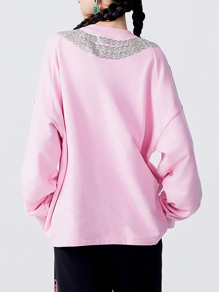 TCH Luxury Teddy Rhinestone Sparkle Sweatshirt pink HighEnd Luxury Streetwear Brand Official Showcase