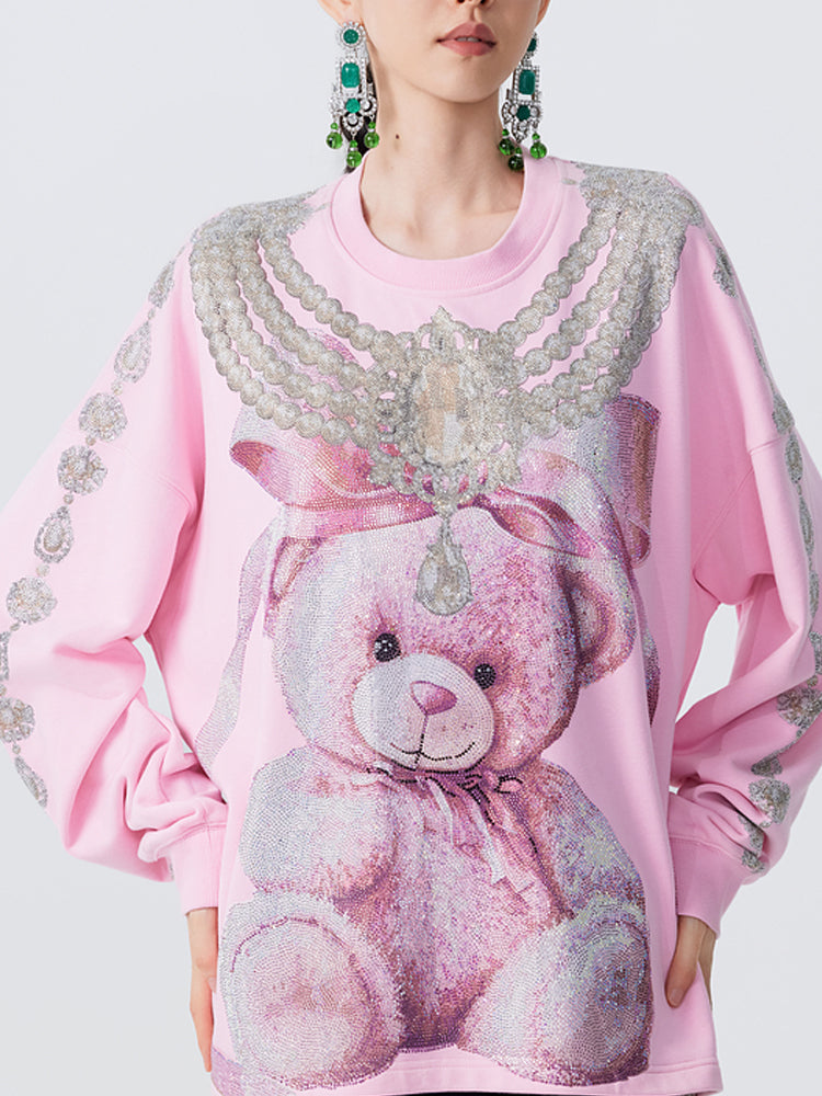 TCH Luxury Teddy Rhinestone Sparkle Sweatshirt pink HighEnd Luxury Streetwear Brand Official Showcase