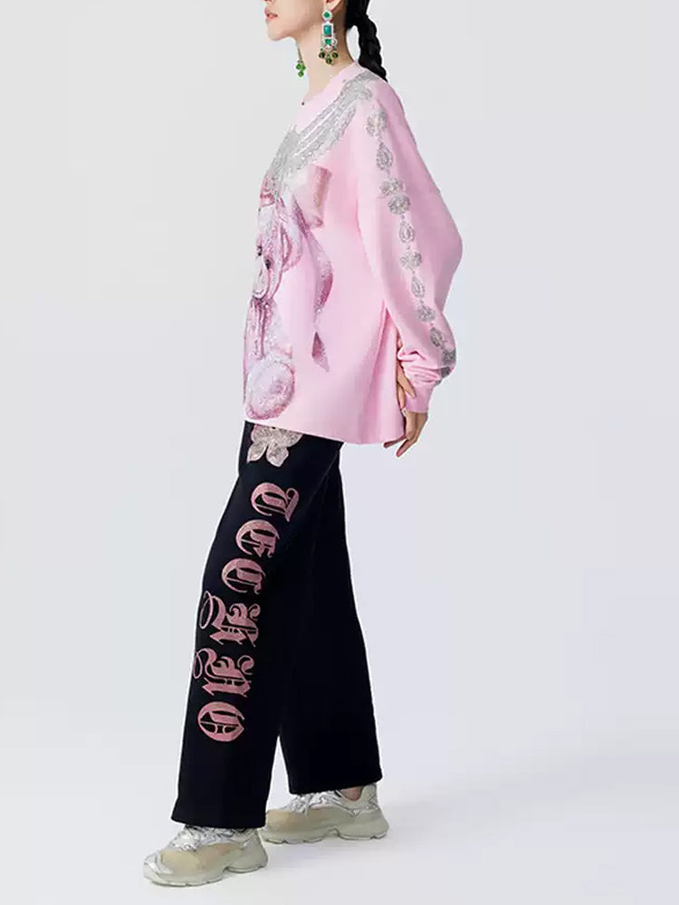 TCH Luxury Teddy Rhinestone Sparkle Sweatshirt pink HighEnd Luxury Streetwear Brand Official Showcase