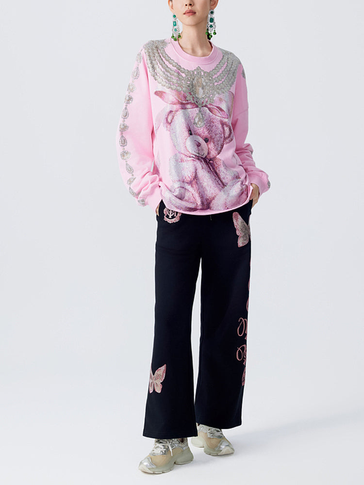 TCH Luxury Teddy Rhinestone Sparkle Sweatshirt pink HighEnd Luxury Streetwear Brand Official Showcase