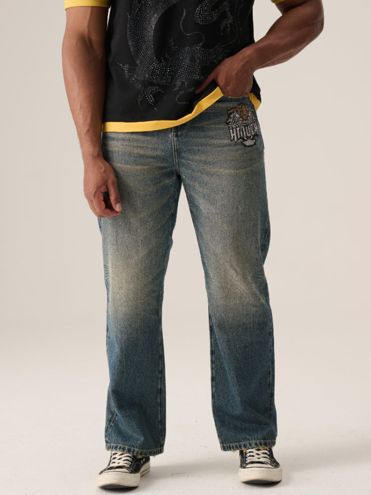 tch men rhinestone casual straight jeans blue HighEnd Luxury Streetwear Brand Official Showcase