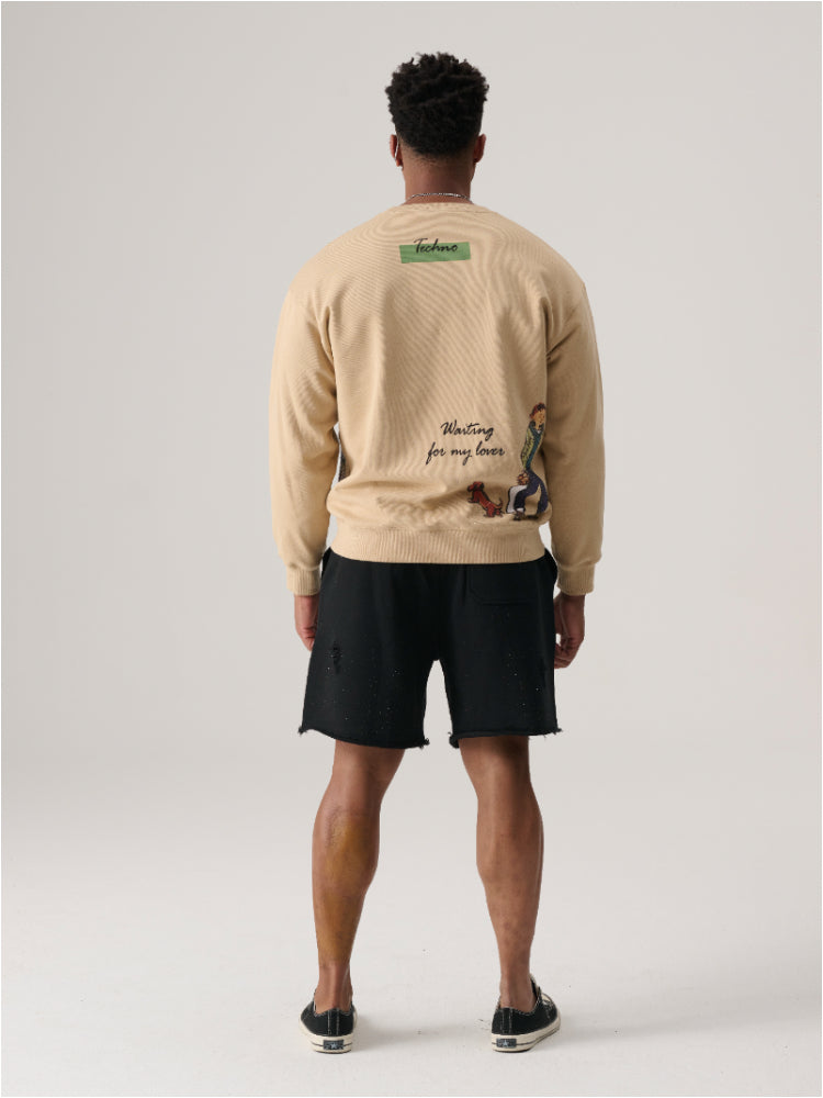 tch men's cartoon person printed o-neck sweatshirt khaki HighEnd Luxury Streetwear Brand Official Showcase