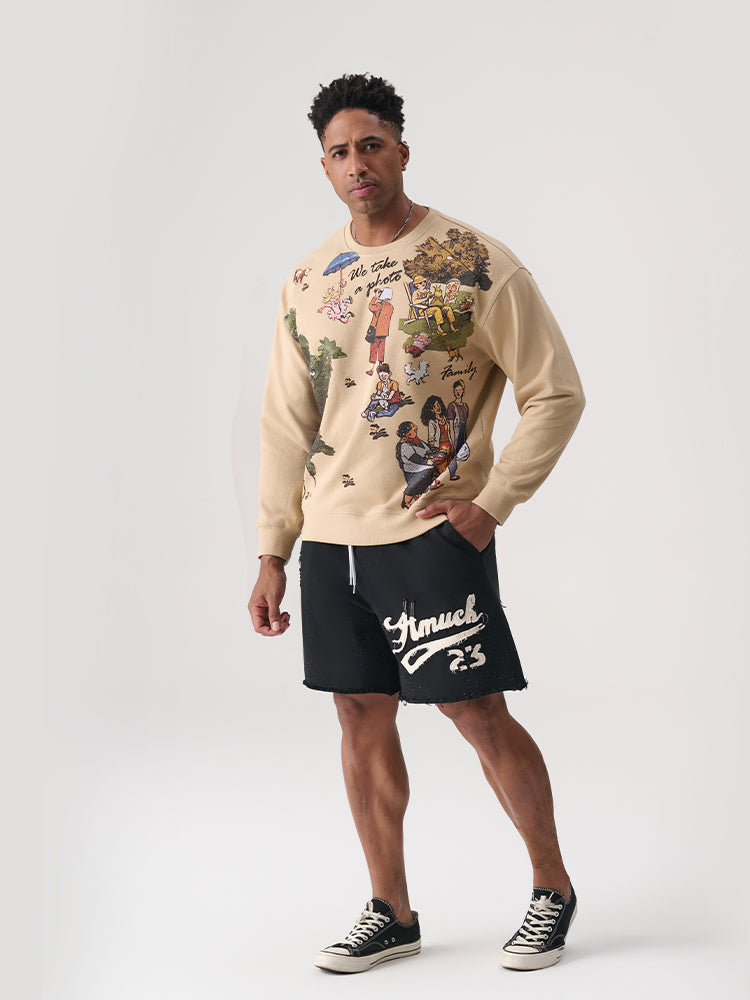 tch men's cartoon person printed o-neck sweatshirt khaki HighEnd Luxury Streetwear Brand Official Showcase
