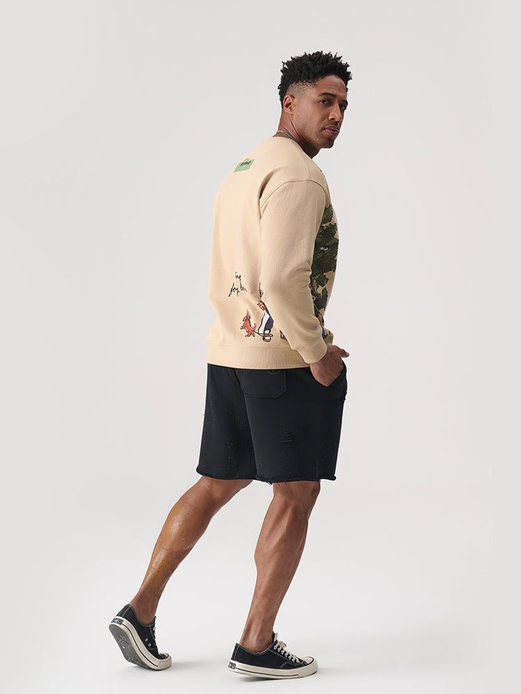 tch men's cartoon person printed o-neck sweatshirt khaki HighEnd Luxury Streetwear Brand Official Showcase