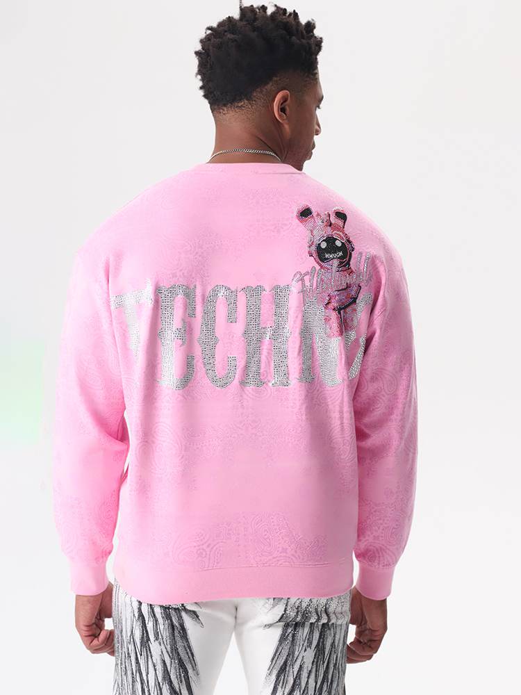 tch men’s graphic rhinestones pink sweatshirt pink HighEnd Luxury Streetwear Brand Official Showcase