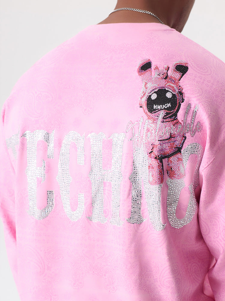 tch men's graphic rhinestones pink sweatshirt pink HighEnd Luxury Streetwear Brand Official Showcase