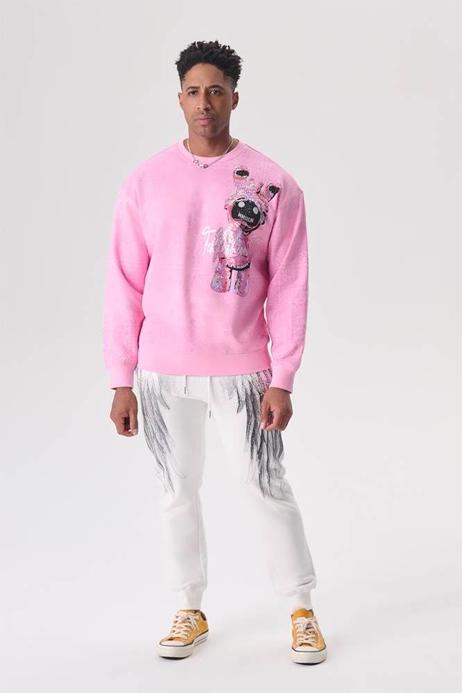 tch men's graphic rhinestones pink sweatshirt pink HighEnd Luxury Streetwear Brand Official Showcase