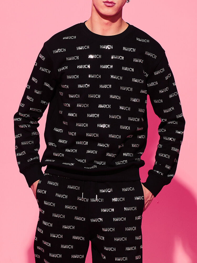 tch men's letter print rhinestone sweatshirt top black HighEnd Luxury Streetwear Brand Official Showcase