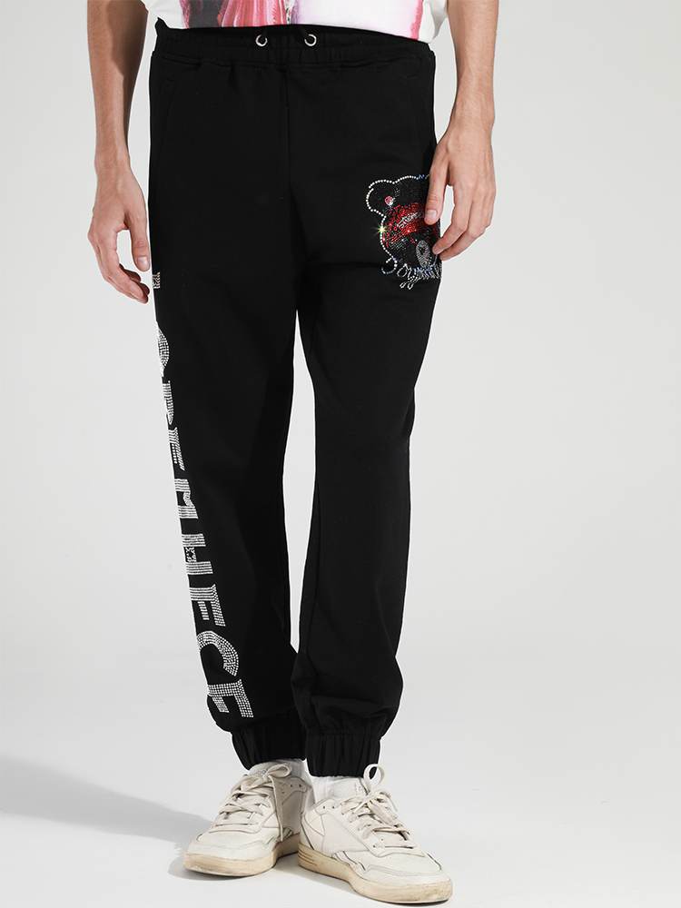 tch men's letter rhinestone elastic waist jogger pants black HighEnd Luxury Streetwear Brand Official Showcase