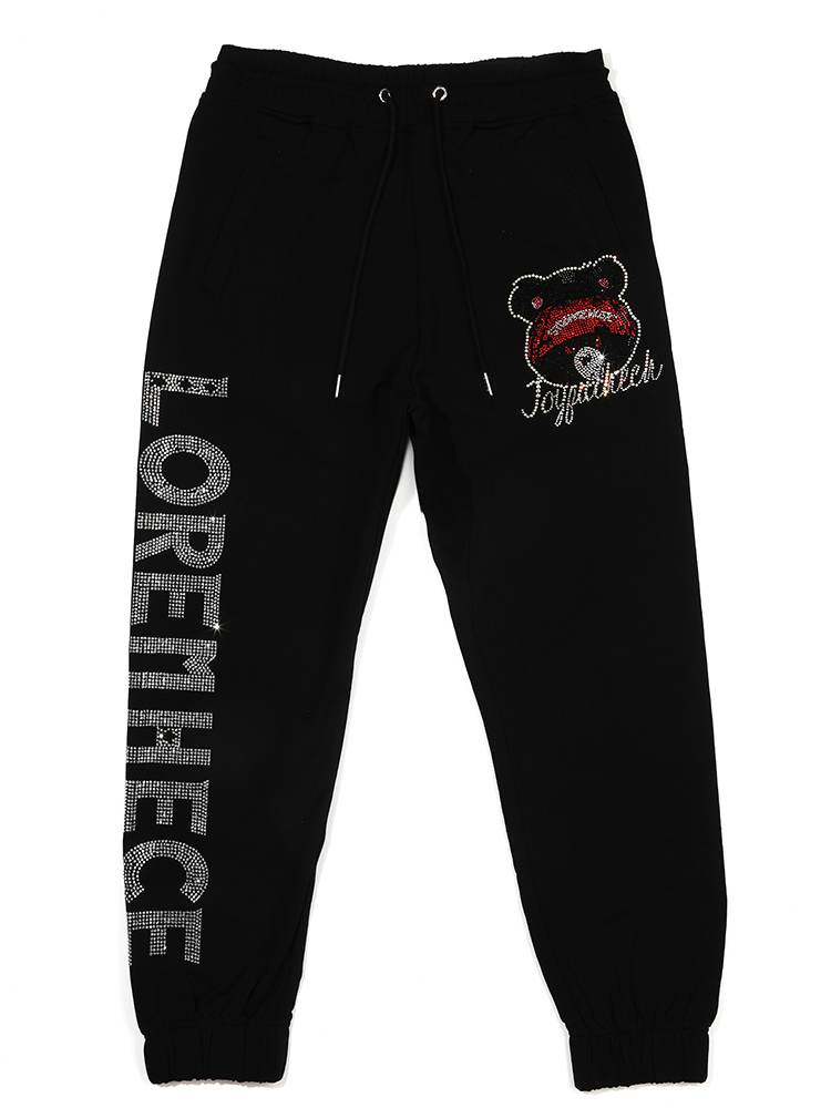 tch men's letter rhinestone elastic waist jogger pants black HighEnd Luxury Streetwear Brand Official Showcase