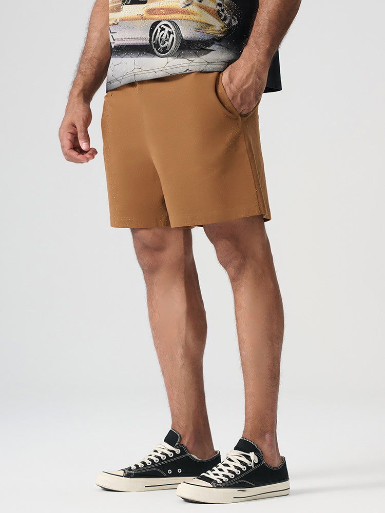 tch mens rhinestone cotton jogging shorts brown HighEnd Luxury Streetwear Brand Official Showcase