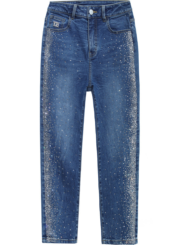 tch mid-rise rhinestone slim fit capris blue HighEnd Luxury Streetwear Brand Official Showcase