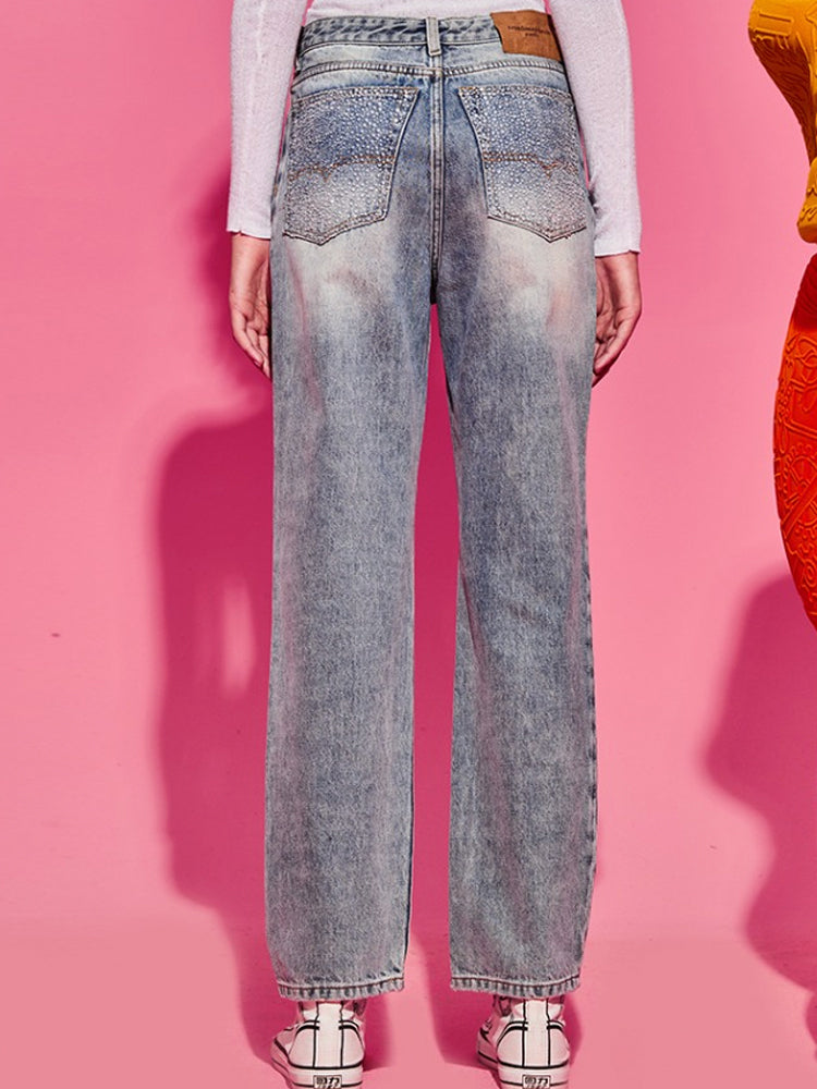 tch mid-rise rhinestone straight denim jean blue HighEnd Luxury Streetwear Brand Official Showcase