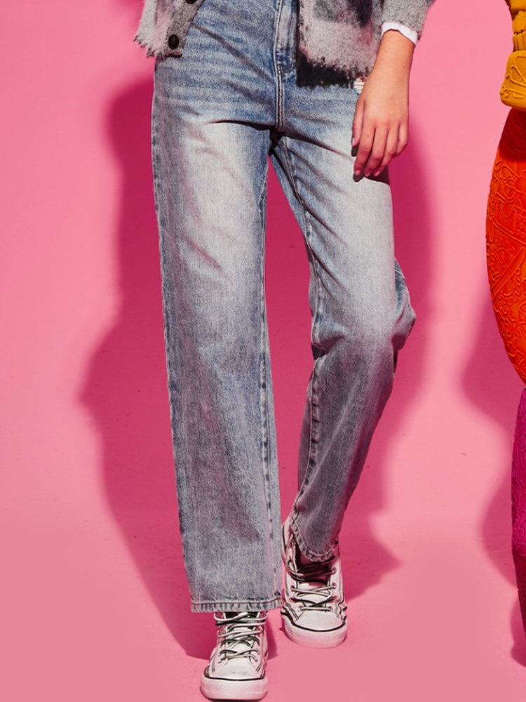 tch mid-rise rhinestone straight denim jean blue HighEnd Luxury Streetwear Brand Official Showcase