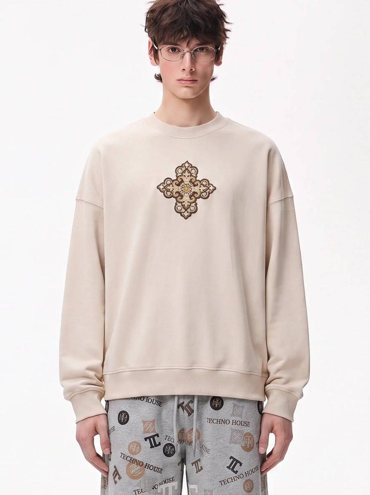 TCH Minimal Cross Embroidery Sweatshirt Luxury Streetwear Brand Official Showcase