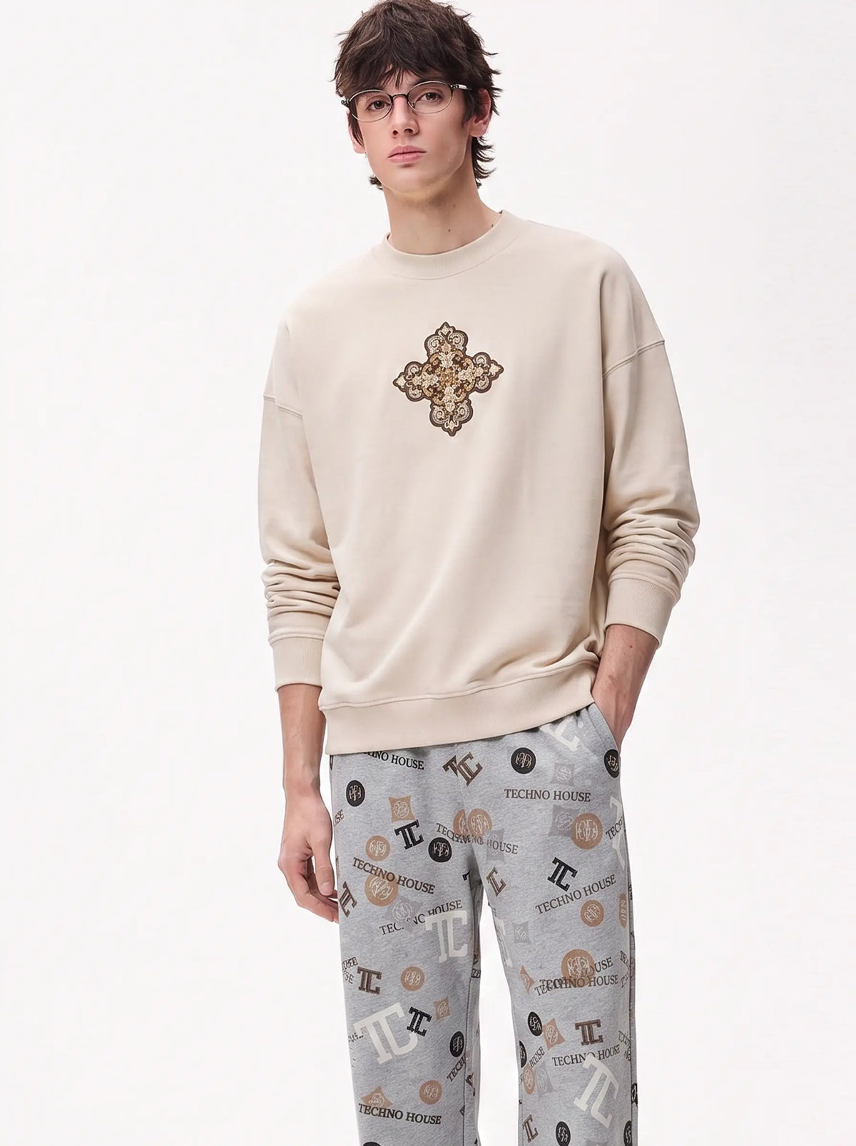 TCH Minimal Cross Embroidery Sweatshirt Luxury Streetwear Brand Official Showcase