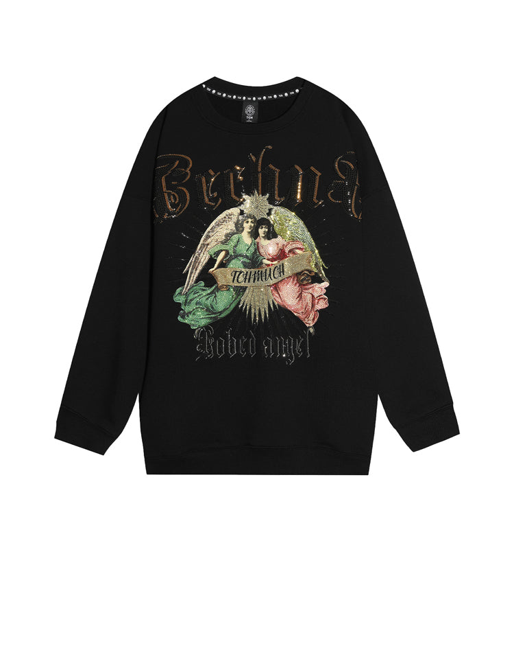 tch oversized rhinestone angel wings sweatshirt dress black HighEnd Luxury Streetwear Brand Official Showcase