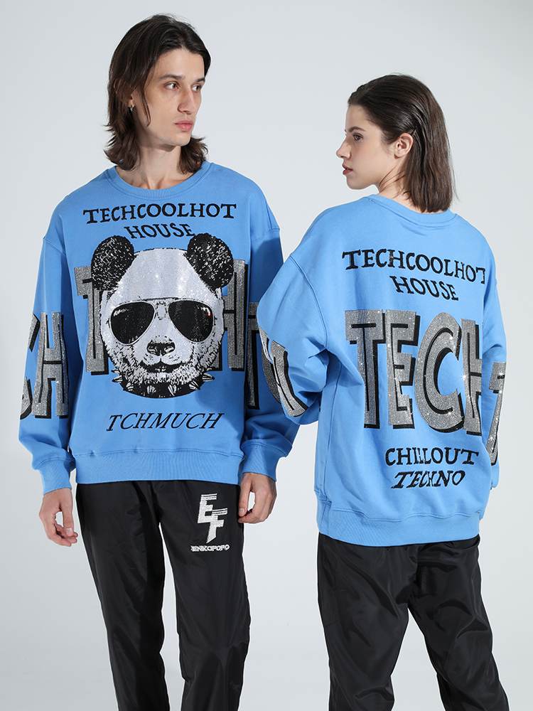 tch panda rhinestone long sleeve letter sweatshirt blue HighEnd Luxury Streetwear Brand Official Showcase