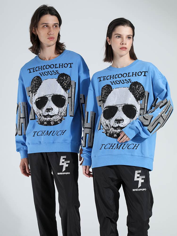 tch panda rhinestone long sleeve letter sweatshirt blue HighEnd Luxury Streetwear Brand Official Showcase