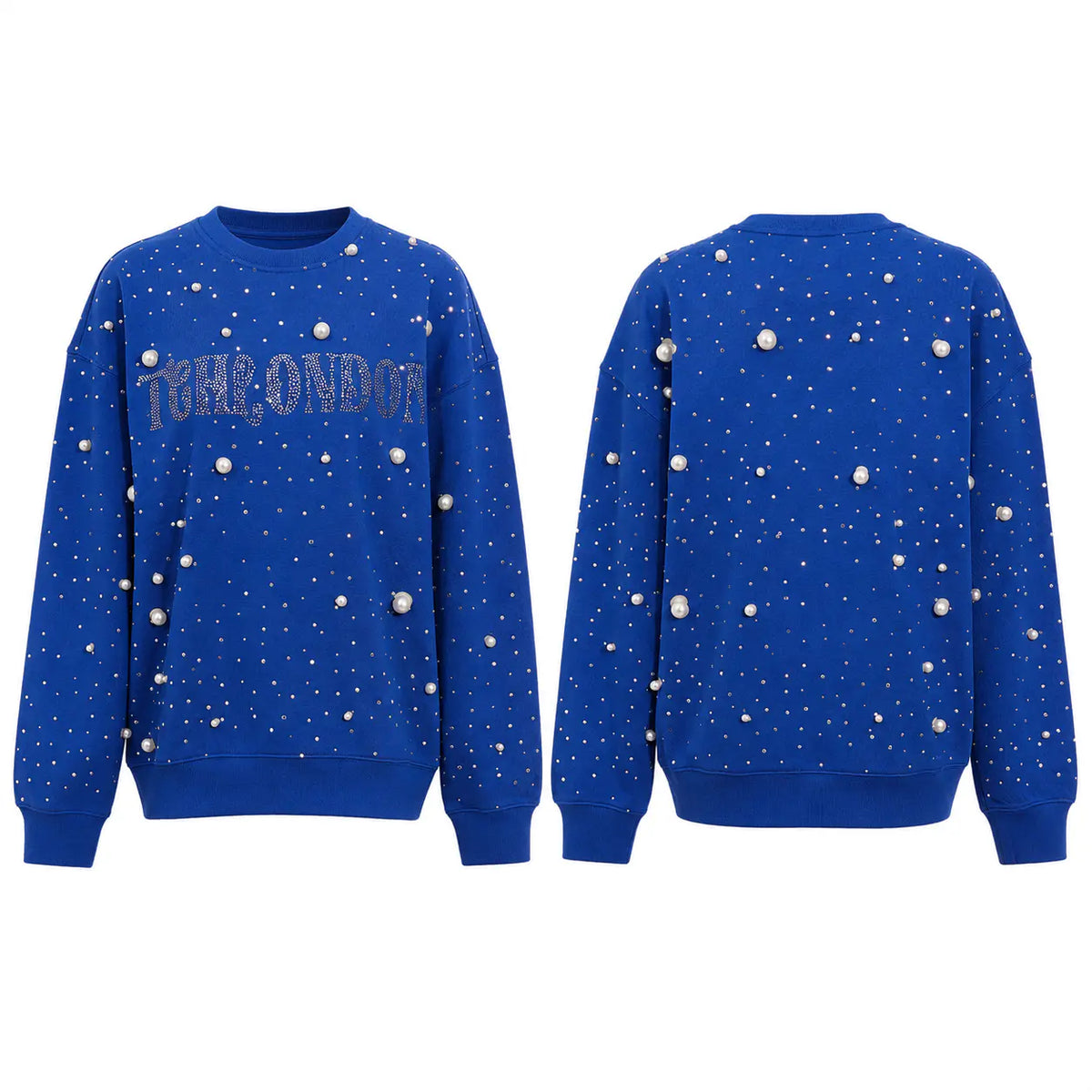 TCH Pearl Embellished Blue Sweatshirt Luxury Streetwear Brand Official Showcase