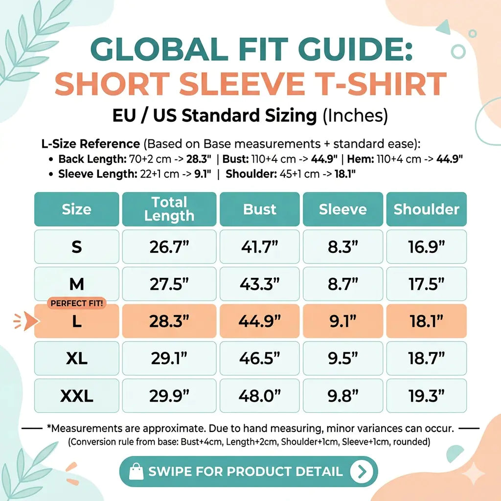 Global fit guide for short sleeve t-shirts with size measurements in inches. TCH Piggy Techno Rhinestone T-Shirt