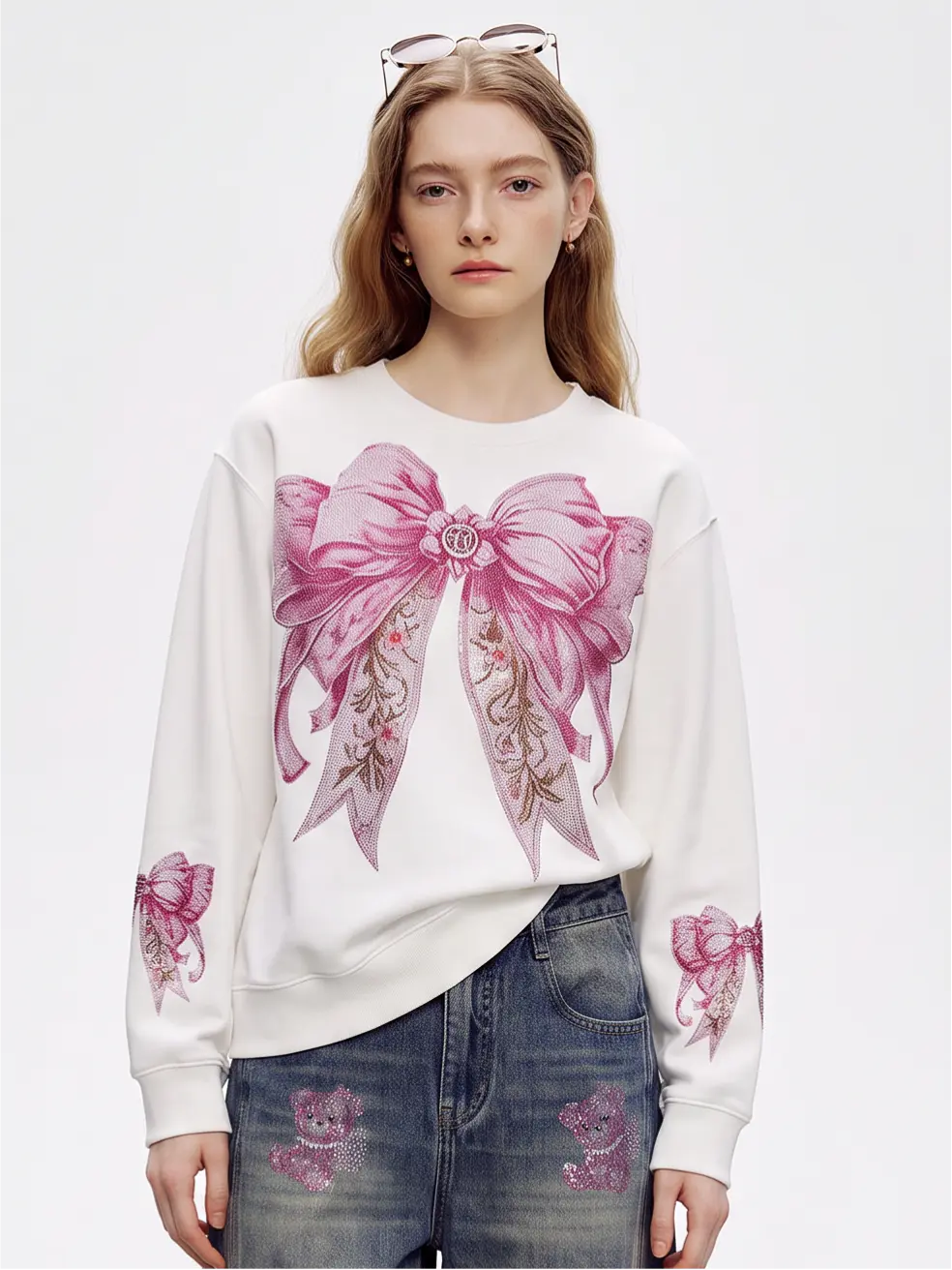 TCH Pink Bow Graphic Crewneck Sweatshirt Luxury Streetwear Brand Official Showcase